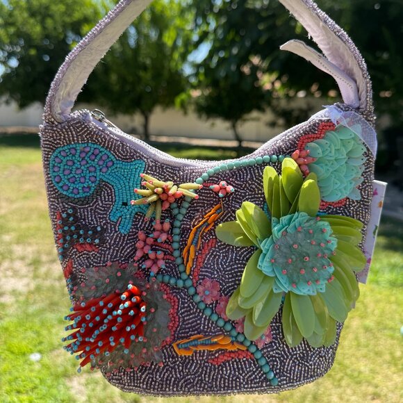 Made in India Handbags - Coral Reef Purple Beaded Floral Bag